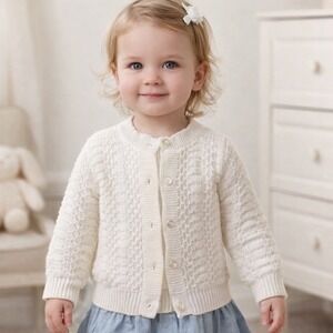 Julius Berger Vintage White Orlon Knit Button Cardigan Sweater USA Made 12 - 18M